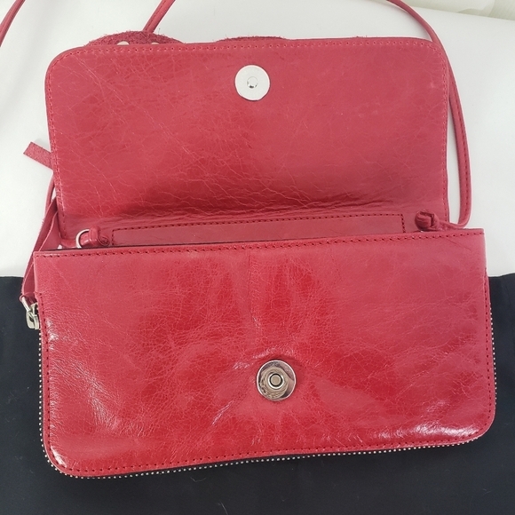 Susan Farber Collections red leather studded crossbody bag ruffled zipper - Picture 4 of 6